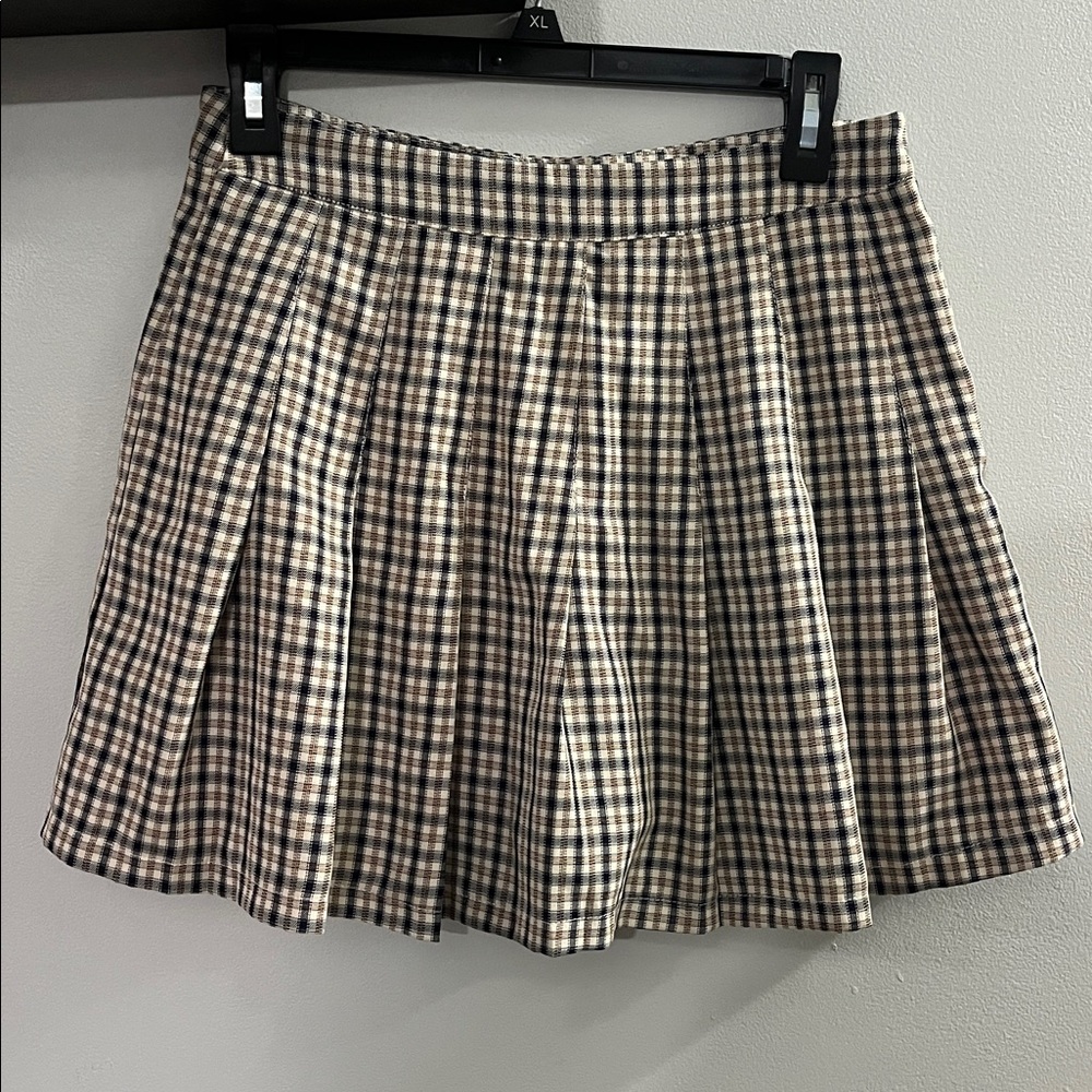 Altar'd State Navy and Cream Checkered Mini Skirt
